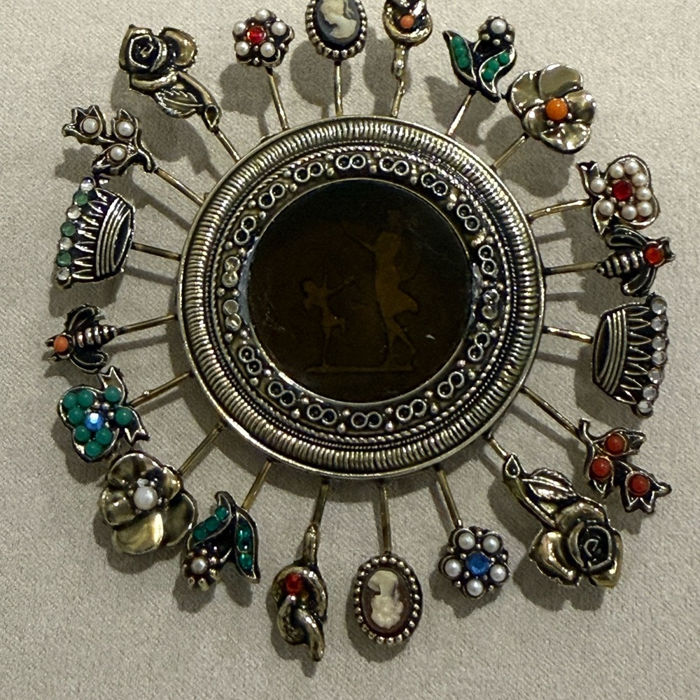 Goldette Vintage Victorian Revival Spray Pin with Center Intaglio